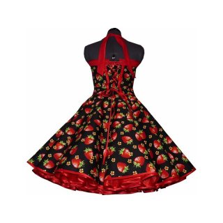 Kleid zum Petticoat Rockabilly schwarz groe rote Erdbeeren 36