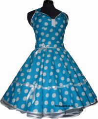 dress - Rockabilly 3 tourquoise and white big polka dots