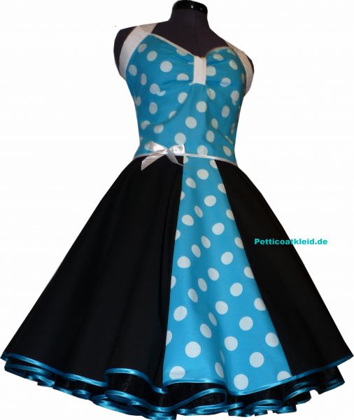 Punkte Cocktailkleid schwarz t&uuml;rkis mit wei&szlig;en Tupfen