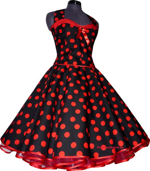 50er Jahre Korsagenkleid schwarz rote Punkte