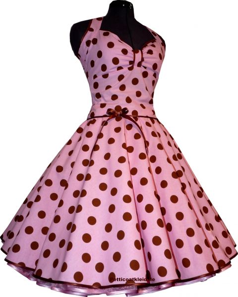 50er Rockabilly Petticoatkleid rosa braune Punkte