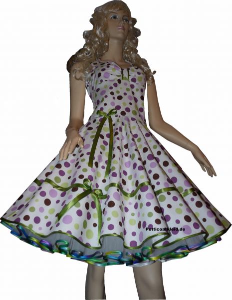 Punktekleid Rockabilly 2 Tupfen lila gr&uuml;n
