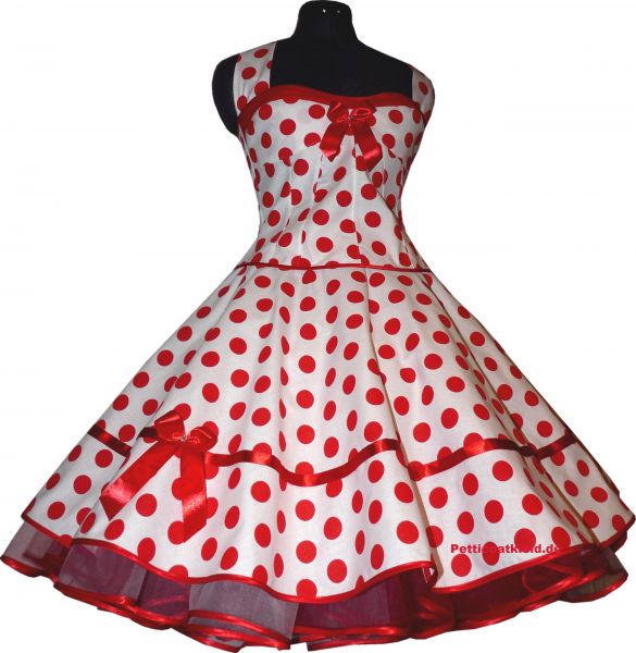 50er Korsagen Petticoat Kleid wei&szlig; rote Punkte