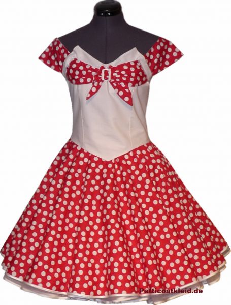 Petticoat Kleid Carmen Stil unregelm&auml;&szlig;ige Punkte im 50er Look