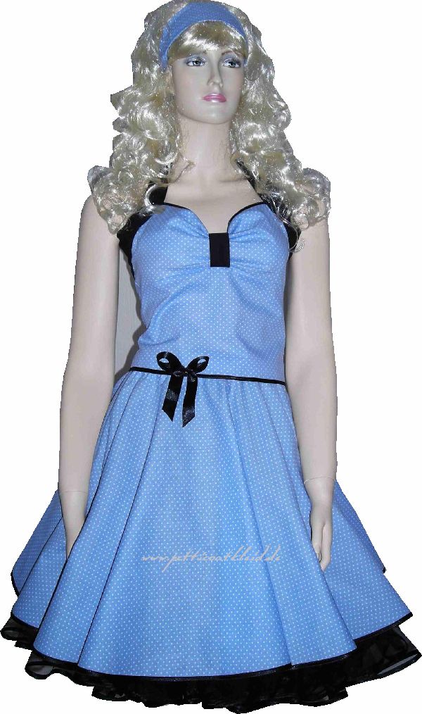 Punkte Petticoat Kleid Rockabilly hellblau-wei&szlig;e kleine Tupfen s