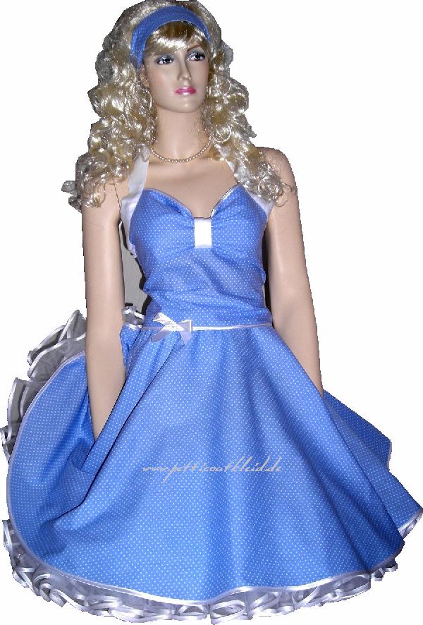 Punkte Petticoat Kleid Rockabilly hellblau-wei&szlig;e kleine Tupfen w