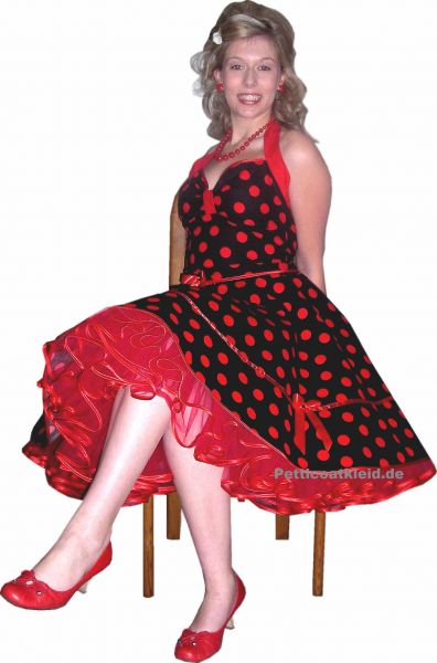 Punktekleid Rockabilly schwarz gro&szlig;e rote Tupfen