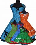 50er Jahre Korsagenkleid t�rkis wei�e Punkte schwarzer Akzent
