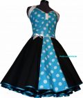 Cocktailkleid schwarz  t�rkis mit wei�en Punkten