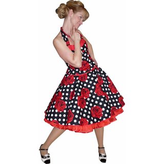 Petticoat Kleid Tanzkleid schwarz weie Punkte rote Rosen Korsage