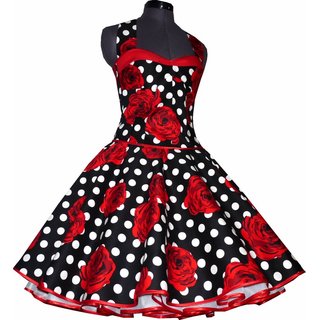 Petticoat Kleid Tanzkleid schwarz weie Punkte rote Rosen Korsage