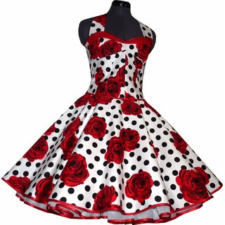 Petticoat Kleid Tanzkleid wei schwarze Punkte rote Rosen Korsage