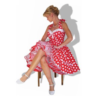 50er Punkte Kleid zum Petticoat rot weie groe Tupfen im Korsagenstil