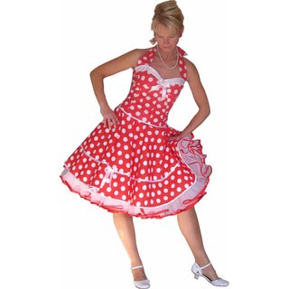 50er Punkte Kleid zum Petticoat rot weie groe Tupfen im Korsagenstil