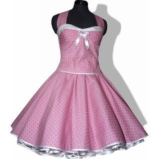 50er Jahre Retro Kleid zum Petticoat pinkrosa weie Punkte Karos Rockabilly 36