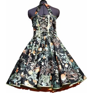 50er Jahre Kleid zum Petticoat schwarz mit Blumen orange grn