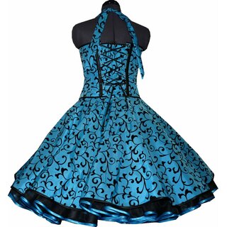 Traumhaftes Petticoat Kleid Vintage FestkleidTaft trkis schwarze Ranken 36