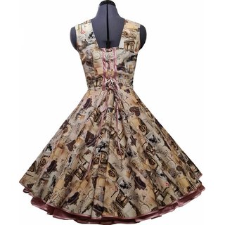 50er Jahre Kleid zum Petticoat mit wunderschnen Motiven im Pariser Flair braun rosa 32-44