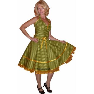 Retro Punkte Petticoat Kleid olivgrn Tupfen 3 D Optik