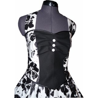 50er Kleid zum Petticoat wei schwarze Blumen schwarzer Akzent