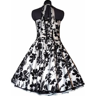 50er Kleid zum Petticoat wei schwarze Blumen schwarzer Akzent