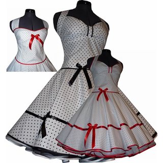 50er Jahre Punkte Petticoat Kleid Rockabilly Brautkleid Hochzeit wei  schwarze kleine Punkte