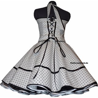 50er Jahre Punkte Petticoat Kleid Rockabilly Brautkleid Hochzeit wei  schwarze kleine Punkte