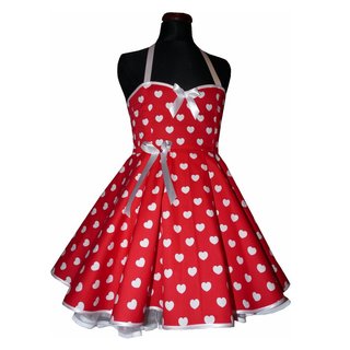 50er Jahre Kinderkleid fr Mdchen zum Petticoat Tanzkleid rot mit weien Herzchen 