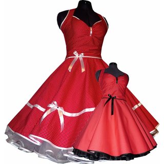 Punkte Petticoat Kleid 2 rot winzige weie Tupfen