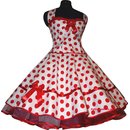 Weies 50er Korsage Petticoat Kleid rote Punkte