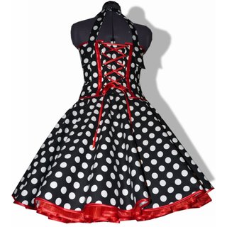 50er Punkte Kleid zum Petticoat schwarz weie Punkte rote Bnder 38