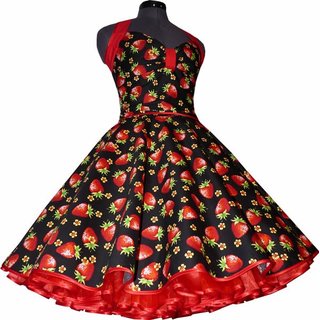 Kleid zum Petticoat Rockabilly schwarz groe rote Erdbeeren 36