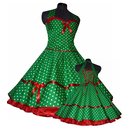 50er Kleid Punkte Petticoat saftgrn rote Akzente