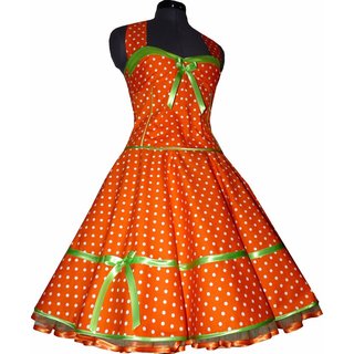 50er Tanzkleid zum Petticoat orange weie Punkte Band lindgrn