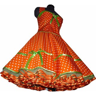 50er Tanzkleid zum Petticoat orange weie Punkte Band lindgrn