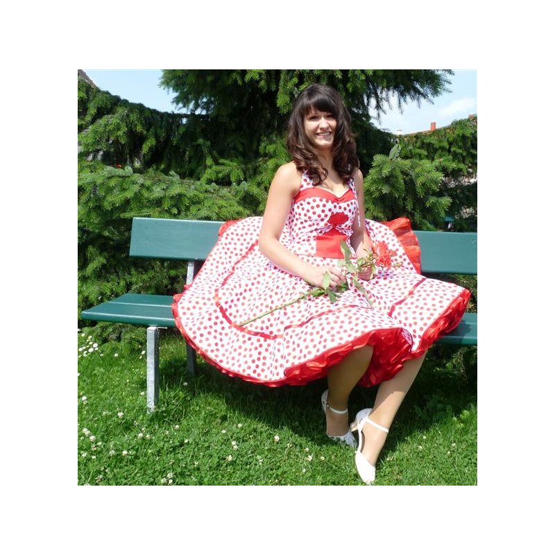 Petticoat Kleid 50th Korsagen weiss rote Punkte wirbelnd ...
