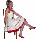 Punktekleid Rockabilly weiß große hellgrüne Tupfen rote Träger