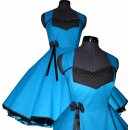 Tanzkleid türkis mit Punkteband schwarz weiße Punkte zum Petticoat