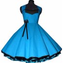 Tanzkleid türkis mit Punkteband schwarz weiße Punkte zum Petticoat