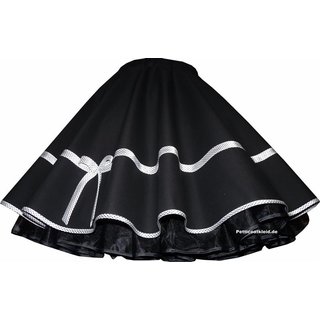 Schwarzer Tellerrock zum Petticoat mit weißem Satinband mit Punkten