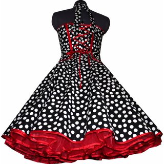50er Tanzkleid Petticoatmode schwarz tanzende weie Punkte