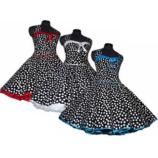 50er Tanzkleid Petticoatmode schwarz tanzende weiße  Punkte Vintage