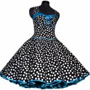 50er Tanzkleid Petticoatmode schwarz tanzende weiße  Punkte Vintage