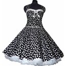 50er Tanzkleid Petticoatmode schwarz tanzende weiße  Punkte Vintage