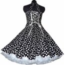 50er Tanzkleid Petticoatmode schwarz tanzende weiße  Punkte Vintage