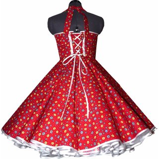 Tanzkleid 50er Jahre zum Petticoat rot weiße Punkte türkis Blumen