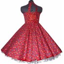 Tanzkleid 50er Jahre rot weiße Punkte Blumen grün