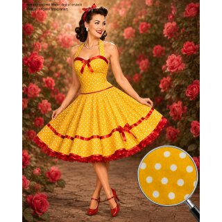 Punkte Petticoat Kleid Korsage gelb weiße Punkte rot