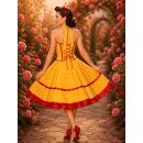 Punkte Petticoat Kleid Korsage gelb weiße Punkte rot
