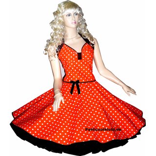 Punkte Petticoat Kleid orange weiße Tupfen schwarzer Akzent